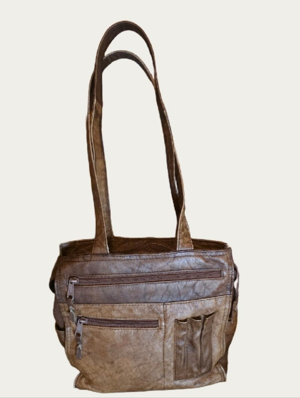 Vintage Emily Ann of Boca Raton Brown  Leather Multi-Pocket Utility Shoulder